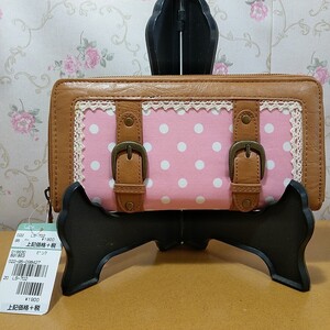 【新品/未使用】 ピンク 白 水玉 長財布 ラウンドファスナー長財布 ラウンドファスナー