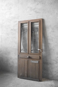  antique France iron .. wood door door gate . store furniture 