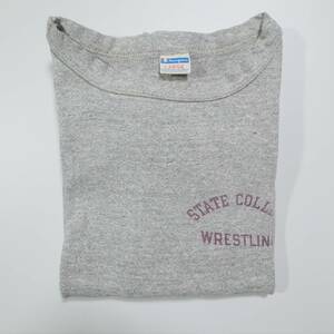 送料無料 champion 88/12 コットンレーヨン Tシャツ STATE COLLEGE WRESTLING 染み込み レスリング カレッジ made in USA L