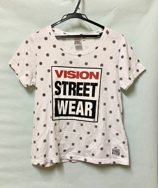 VISION ビジョン Tシャツ レディース　総柄　白　派手　半袖　Ｍ