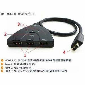 ★送込 新品 2個セット HDMI 切替器 分配器 セレクター 切り替え ディスプレイ 複数 3入力 1出力 メス→オス アダプター HDMIスイッチャー