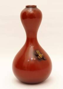 時代物　 茶道具 唐銅製 蛙紋瓢箪形　花瓶