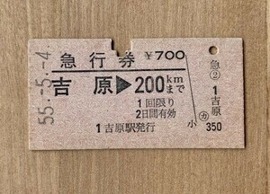 硬券 209 急行券 東海道本線 吉原→200kmまで 700円券 昭和55年 NO.0593