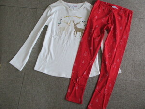* новый товар ZARA Zara симпатичный северный олень рисунок длинный рукав пижама 152* белый красный 