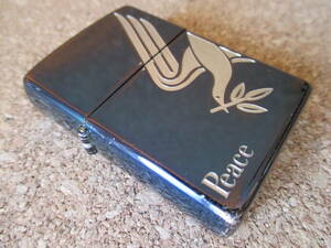 ZIPPO 『JT Peace ピース ブル―チタン コーティング』2007年1月製造 小枝 鳩 ハト ピジョン デザイン オイルライター ジッポー 廃版激レア