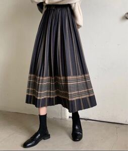 配色チェックプリーツロングスカート