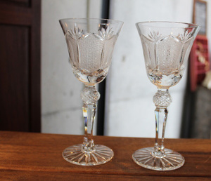 【クリスタルガラス ワイングラス】2客 カット 検)ボヘミア