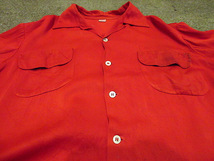 ビンテージ50's●長袖ループカラーシャツ赤size L●210126s2-m-lssh-lp古着開襟シャツロカビリーUSAオープンカラーシャツメンズ_画像5