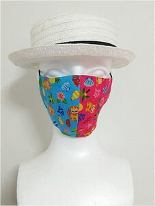  cloth mask *. lamp Okinawa si-sa-* blue × pink * print / reversible / made in Japan / stylish /.../ cotton cloth / cotton / adult 