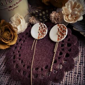  France material HM* manner . feeling .!ji rough pattern wooden button asime earrings 