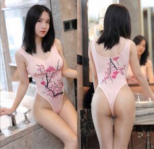 ランジェリー 魅了ハイレグ レオタード 体操服 梅の花柄プリント 水着風