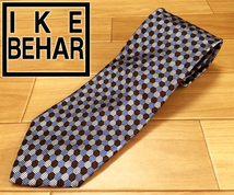 USA製 アイクベーハー Ike Behar シルク ネクタイ 水色グレー 六角_画像1