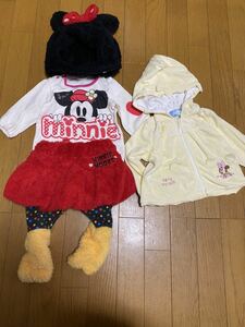 中古 ディズニー ミニー パーカー 90cm カバーオール 70cm なりきり 帽子 スカート スパッツ ファンキャップ ベビー服