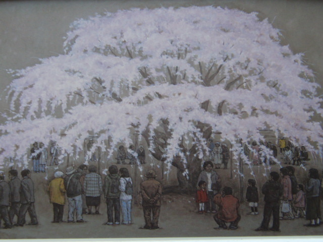 Masayoshi Aigasa, [Les gens qui voient des fleurs de cerisier], Provenant d'une rare collection d'art encadrant, Nouveau cadre inclus, En bonne condition, frais de port inclus, Peinture, Peinture à l'huile, Nature, Peinture de paysage