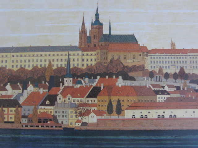 Shun Okuma, [Vista otoñal del Castillo de Praga], De un raro libro de arte enmarcado., Nuevo con marco, Buen estado, gastos de envío incluidos, cuadro, pintura al óleo, Naturaleza, Pintura de paisaje