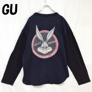 【人気】GU/ジーユー LOONEY TUNES ルーニー・テューンズ Bugs Bunny バックプリント 長袖Tシャツ ネイビー×ブラック サイズS/S1204