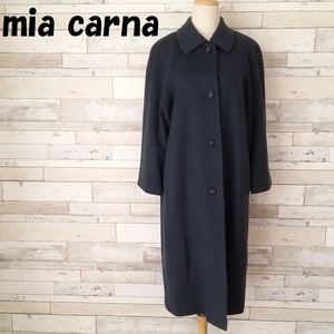 [ popular ]mia carna/ mia Carna cashmere 100% turn-down collar coat shoulder pad nichiwa turquoise green size S lady's /9562