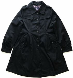 4*Cyondosi- женский длинное пальто полиэстер пальто точка рисунок подкладка черный пальто .3936
