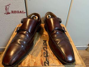 378)REGAL リーガル ダブルモンクストラップ 赤茶 25cm ビジネスシューズ