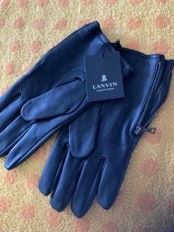 LANVIN Lanvin . leather gloves side zipper black 24M