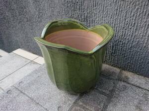  green color tulip type ceramics gloss pot diameter approximately 28XH26cm unused new goods 2*8