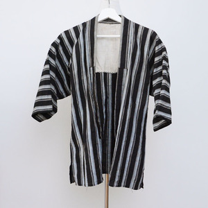 野良着 黒 縞模様 木綿 着物 ジャパンヴィンテージ 風呂敷 裏地 昭和中期 Noragi Jacket Black Stripe Cotton Japan Vintage Kimono