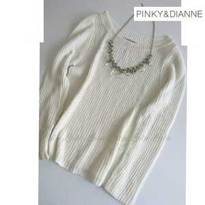 PINKY&DIANNE Pinky & Diane knitted sweater tops knitted pull over pull over long sleeve white lame lady's 38