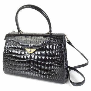  crocodile shoulder bag 2WAY handbag high class beautiful goods black black real crocodile real leather formal wani leather bag 3907