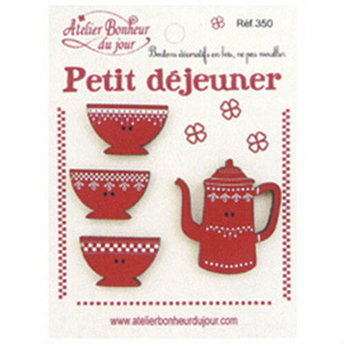 フランス製木製ボタン・Petit dejeuner（プチデジュネ）4個入り詰め合わせセット【アトリエ ボヌール ドゥ ジュール】