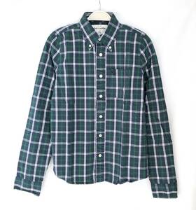 新品タグ付 abercrombie アバクロ 長袖シャツ キッズXL メンズXS チェック柄 緑紺 ボタンにロゴ刻印 ボタンダウン ロゴ刺繍 A&F D343