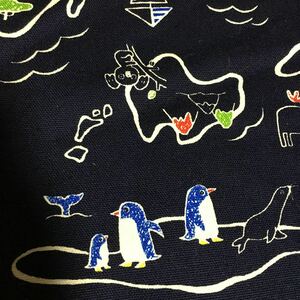 紺青　イルカペンギンクジラ　動物地図柄　幅108×縦50センチ　手芸　レッスンバッグ　シューズ入れ　手作り　ハンドメイド
