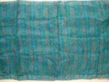 即決　インドシルクスカーフ　ブルー　42.5×180cm　ペイズリー柄　ロングスカーフ_画像3
