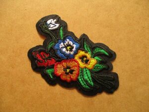 花『フラワー』刺繍ワッペン/かわいいBIKERバイカーBIKEハーレーUSAアメリカ米国アップリケTATTOOタトゥー S9