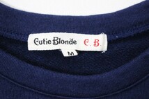 美品*Cutie Blonde C.B.*キューティーブロンド*紺カットソー＆黒×白×カーキ*ストライプ柄シフォン*長袖*切替*ドッキング*ワンピース*M_画像5