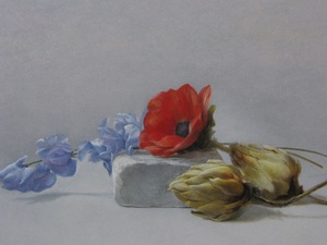 Art hand Auction Ichita Okue [朝鲜蓟和鲜花] 来自罕见的裱框艺术收藏, 状况良好, 全新, 高品质框架, 免运费, 绘画, 油画, 静物