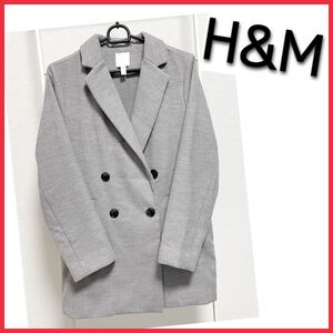 未使用!Lサイズ H&M エイチアンドエム ロングテーラードジャケット ライトグレー 灰色 レディース アウター 古着