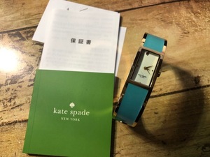 BK021 buy hour written guarantee booklet attaching excellent Kate Spade Kate Spade ka Roo cell Carousel 1YRU0051 mint blue quarts lady's wristwatch 