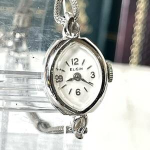 ELGIN エルジン 腕時計 機械式 手巻き 金張り 10KRGP ホワイト 2針 アーモンド型 レディース ビンテージ 稼動品 W1838