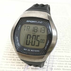 ★SPORTLINE 多機能 デジタル メンズ 腕時計★ スポーツライン クロノグラフ シルバー 稼動品 F3332