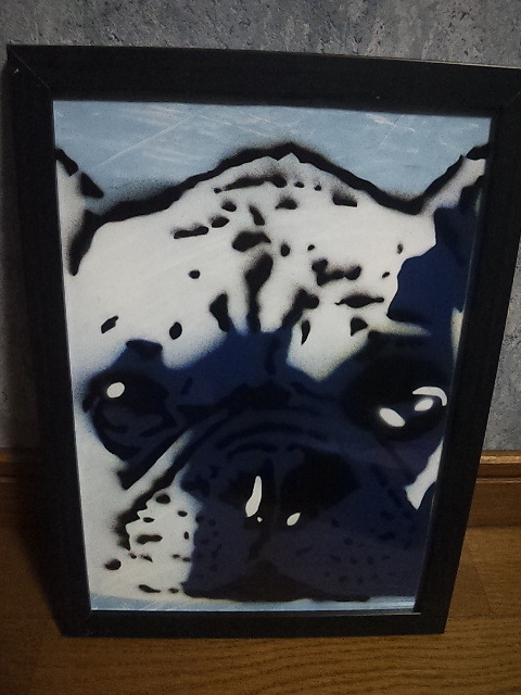 喷雾罐艺术 A4 尺寸 法国斗牛犬 蓝色, 艺术品, 绘画, 其他的