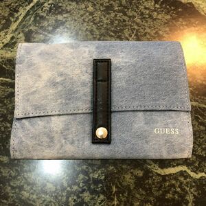 【新品】GUESS★ゲス マルチポーチ デニム調 メイクポーチ 筆箱 ペンケース 円筒 円柱 ノベルティ