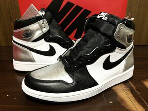 21年製 NIKE WMNS AIR JORDAN 1 RETRO HIGH OG ナイキ ウィメンズ エアジョーダン AJ SWOOSH【CD0461-001】METALLIC SILVER 黒×銀 US8