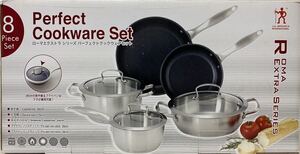 200V IH ヘンケルス クックウェア 8pc セット 3層構造 無水調理 目盛り付 両手鍋 片手鍋 ノンスティック フライパン 蓋 鍋セット