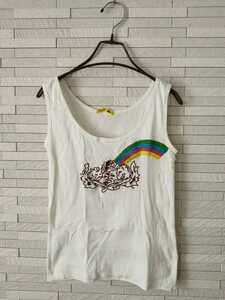 filly o'lynx floral print Rainbow embroidery cotton tank top lady's white 