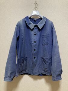 50's 60's Europe Vintage SOLIDA France Work cotton tsu il jacket Work jacket coverall V Hem ..