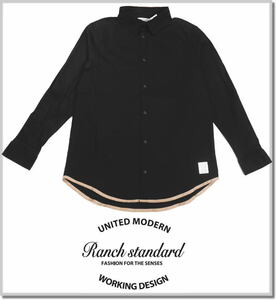 ランチスタンダード Ranch standard ストレッチポプリンルーズフィットレギュラーカラーパイピングシャツ RA21-014-BLACK-2(M) 長袖シャツ