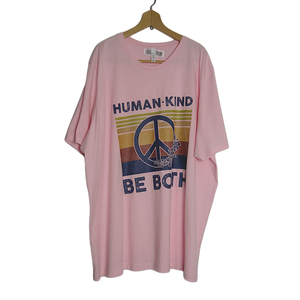 大きいサイズ Tシャツ 新品 プリントTシャツ デッドストック 4ＸLサイズ ピンク色 ピースマークに花 訳あり BIG #2297