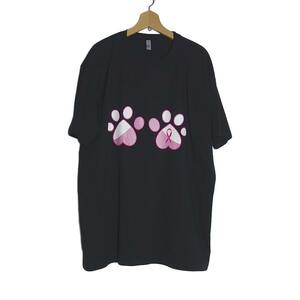 大きいサイズ Tシャツ 新品 プリントTシャツ ティーシャツ NEXT LEVEL 黒色 2XL 動物の足跡にピンクリボン BIG SIZE #2308