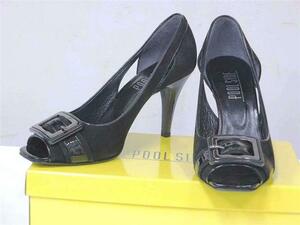 POOL SIDE pool side bag ru motif black suede size 24 1/2 fashion woman lady's shoes -17 AH-0309[ used ]