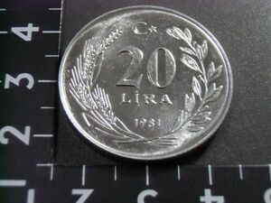 トルコ　１９６１年　ＦＡＯ記念　２０リラ硬貨　未使用　